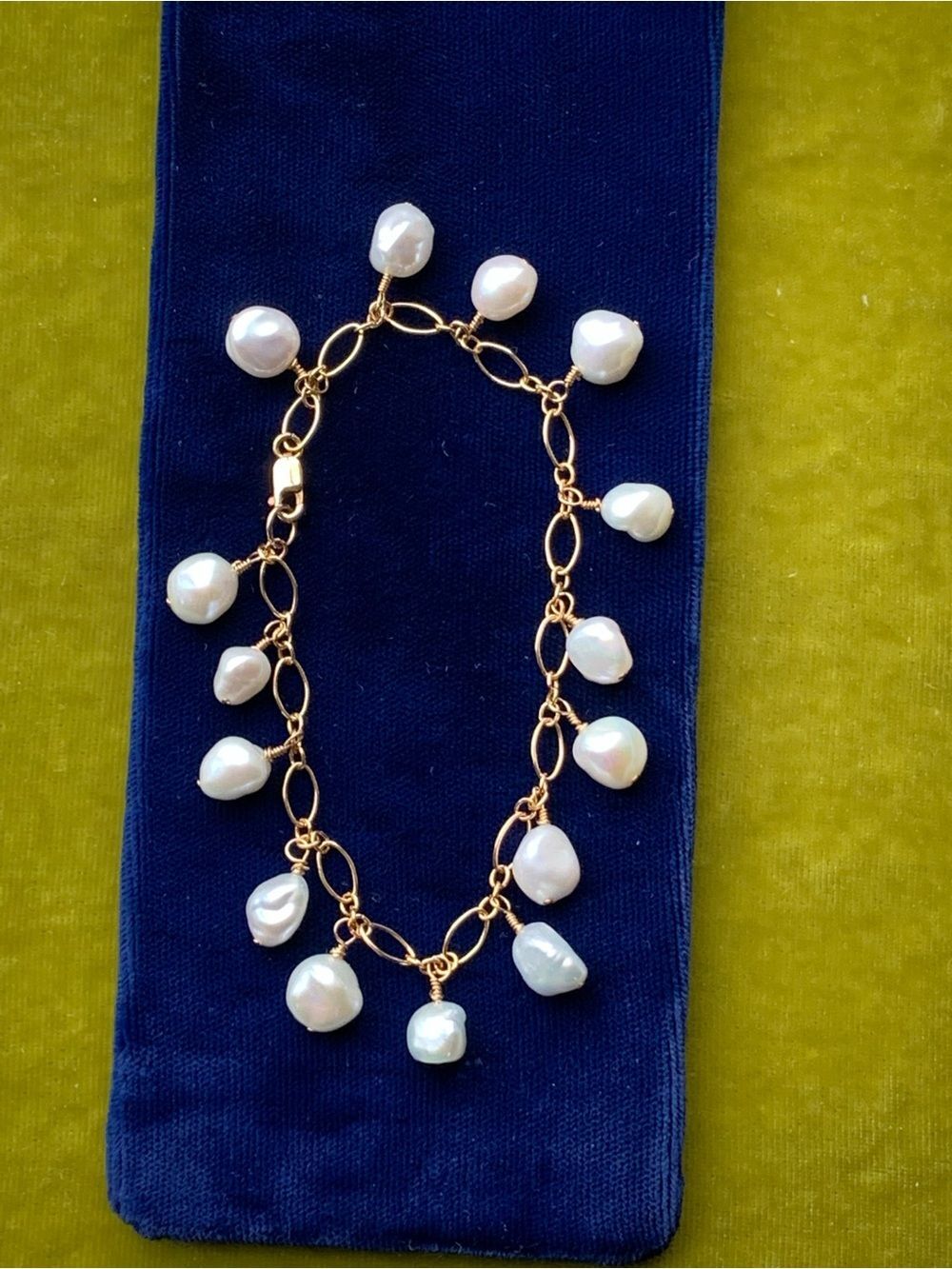 14k GF White Baroque Keshi Pearl Drop Bracelet 7.5”